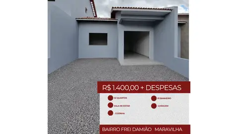 Casa em alvenaria com 2 quartos no Frei Damião